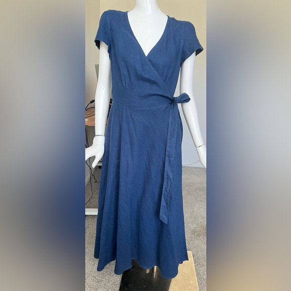 New Ralph Lauren Midi 100% Linen Navy Dress (8) - Picture 2 of 16